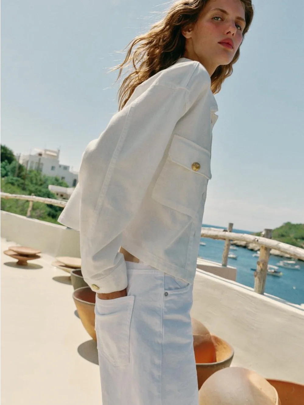 Zara White Jacket with Gold Button Detail- New with Tags